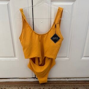 Zaful Mustard Cutout One-Piece Swimsuit